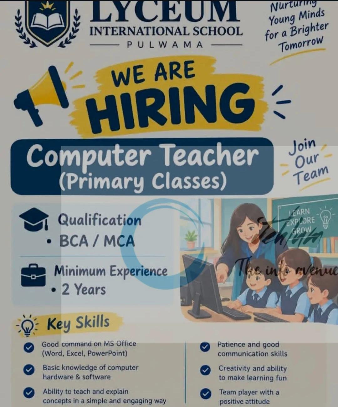 LYCEUM INTERNATIONAL SCHOOL PULWAMA Computer Teacher job opportunities 2026