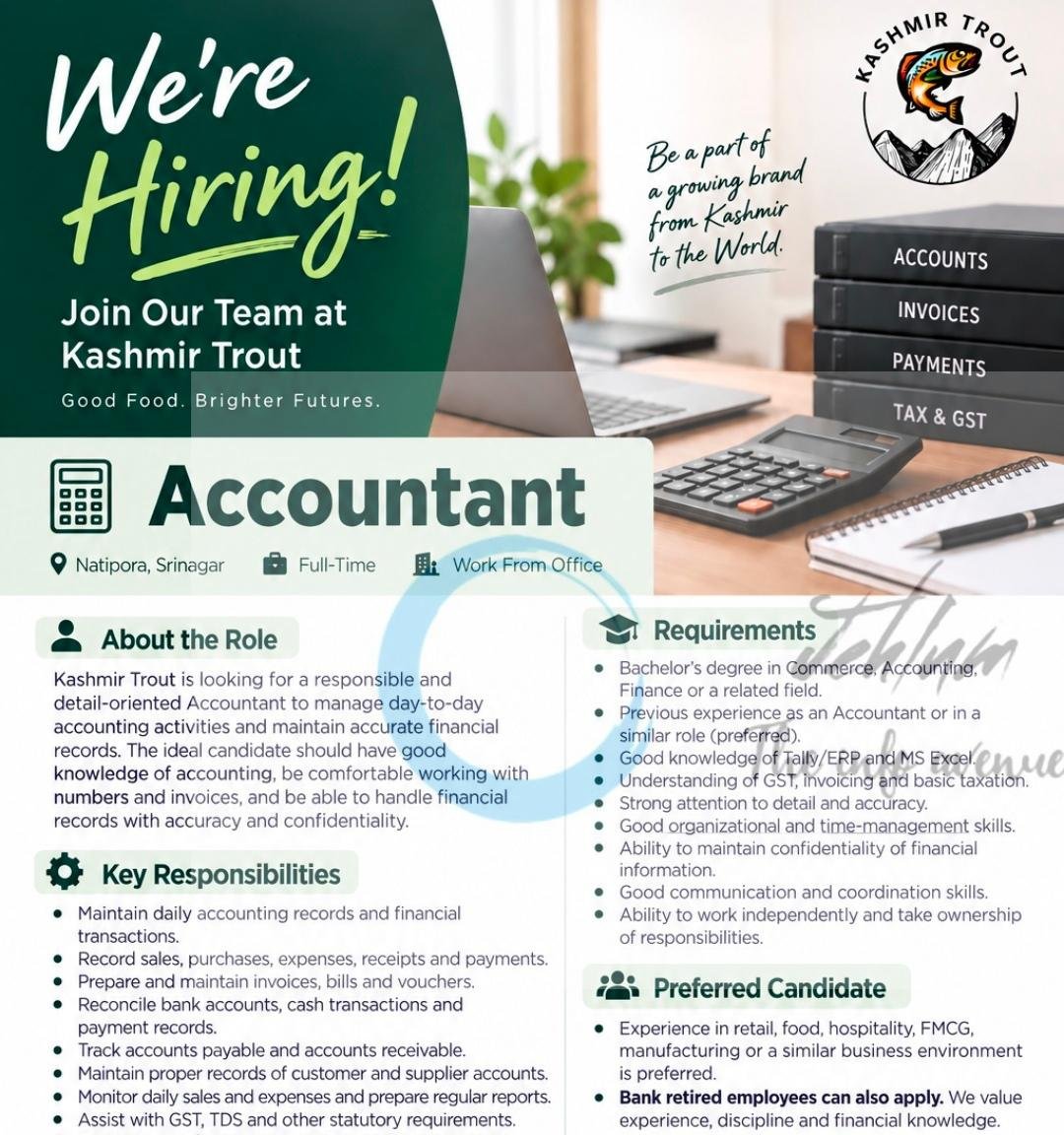 KASHMIR TROUT Srinagar Accountant job opportunities 2026