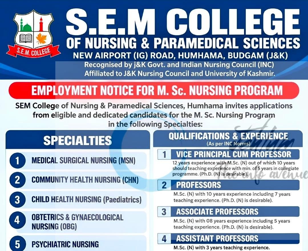 SEM College Budgam Vice Principal Professor Associate Professor job opportunities 2026