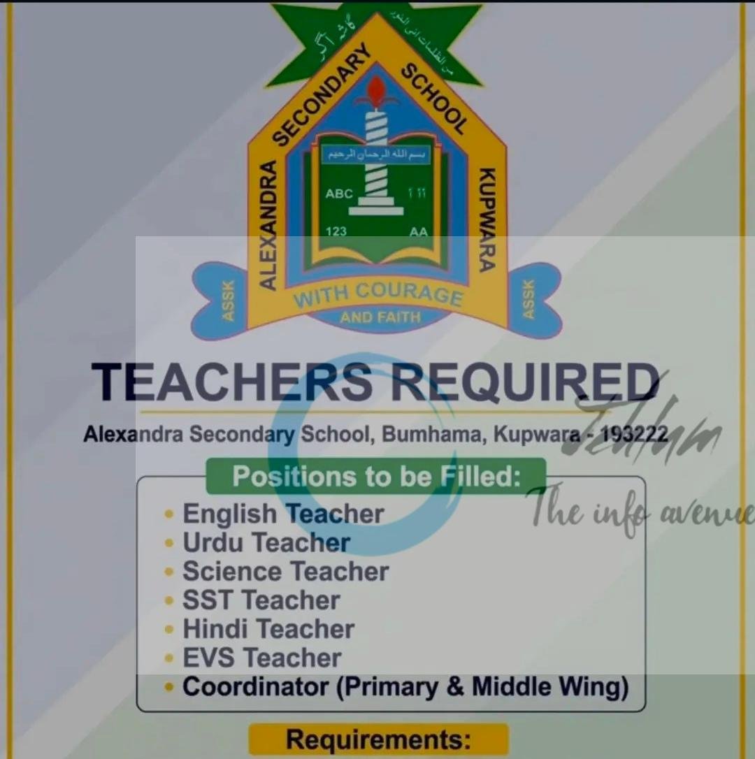 Alexandra Secondary School Kupwara Teachers Coordinator job opportunities 2026