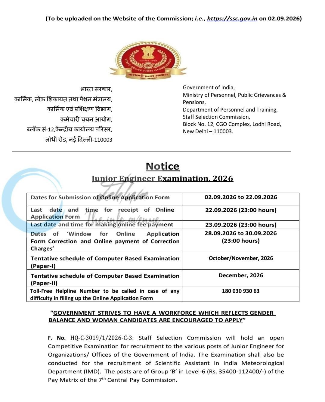 Staff Selection Commission SSC Junior Engineer JE/ Scientific Assistant Recruitment Advertisement Notice 2026 1 Staff Selection Commission SSC Junior Engineer JE/ Scientific Assistant Recruitment Advertisement Notice 2026