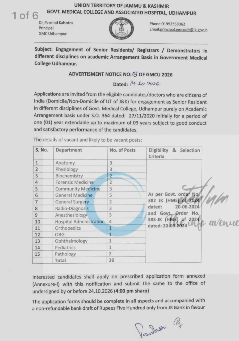 Government Medical College Udhampur GMCU Senior Residents Registrators opportunities notice 03 of GMCU 2026