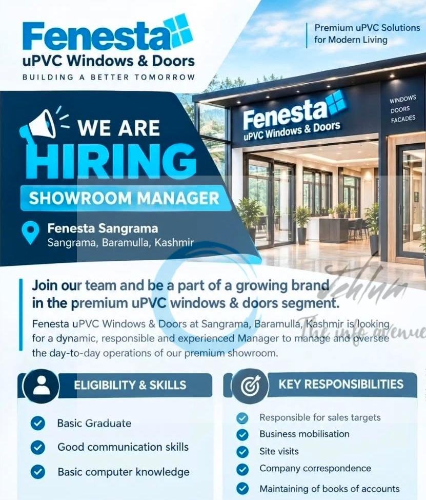Fenesta uPVC Windows Doors Baramulla Showroom Manager job opportunities 2026