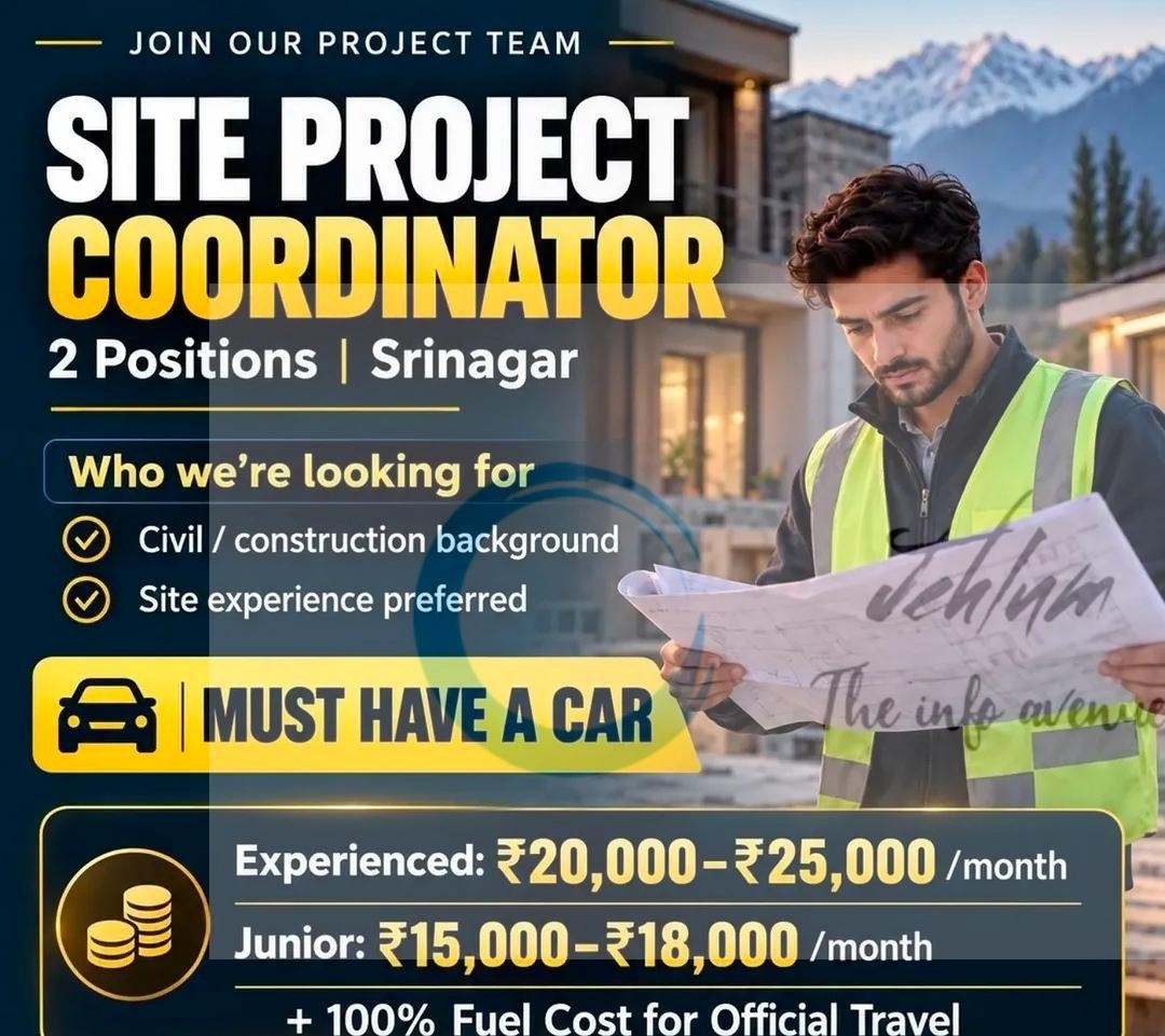 Infinia Imports Pvt Ltd Srinagar Site Project Coordinator job opportunities 2026