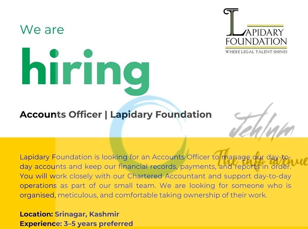 Lapidary Foundation srinagar Accounts Officer job opportunities 2026