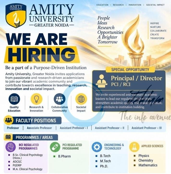 Amity University AU Greater Noida Principal/ Director/ Faculty Positions Recruitment Notification 2026