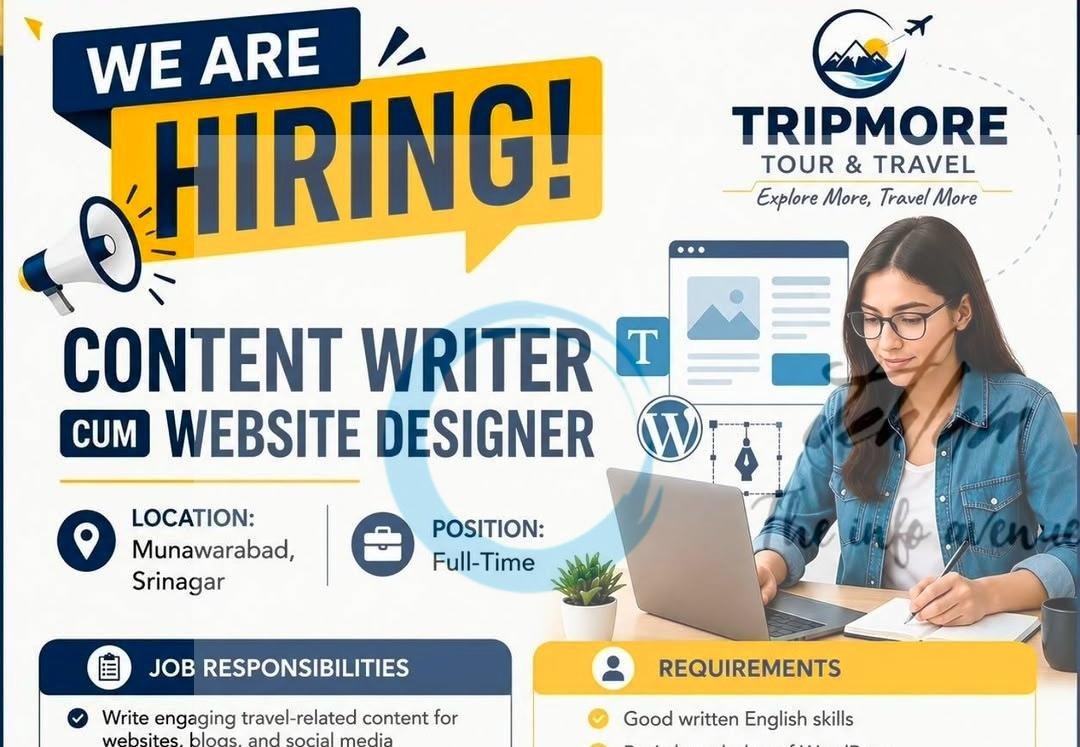 Tripmore Tour and Travel Srinagar Content Writer Website Designer job opportunities  2026