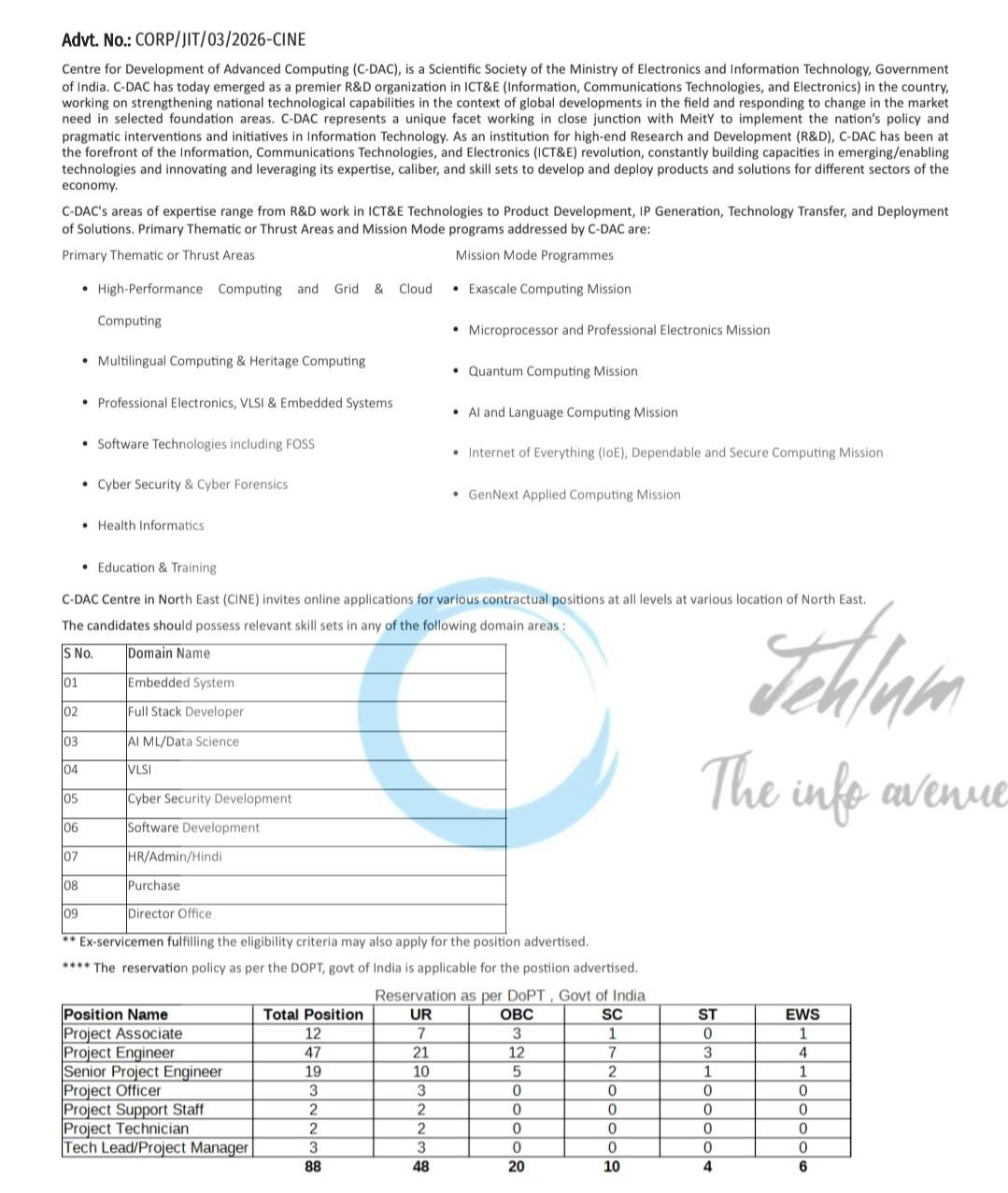 CDAC Centre in North East CINE Guwahati Project Engineer Web Developer job opportunities notice CORP/JIT/03/2026-CINE