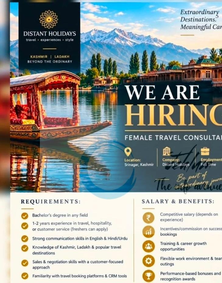 Distant Holidays Srinagar Travel Consultant job opportunities 2026