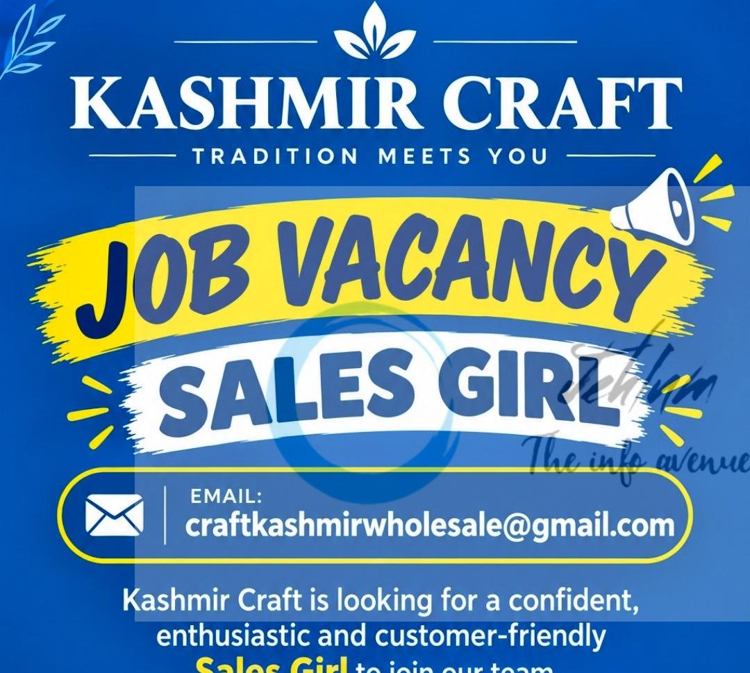 Kashmir Craft Srinagar Khanyar Sales Girl job opportunities 2026