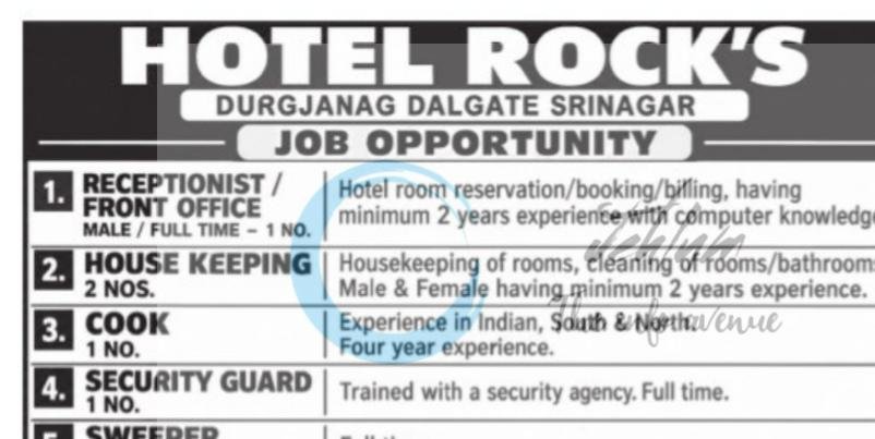 Hotel Rocks Srinagar staff Opportunities 2026