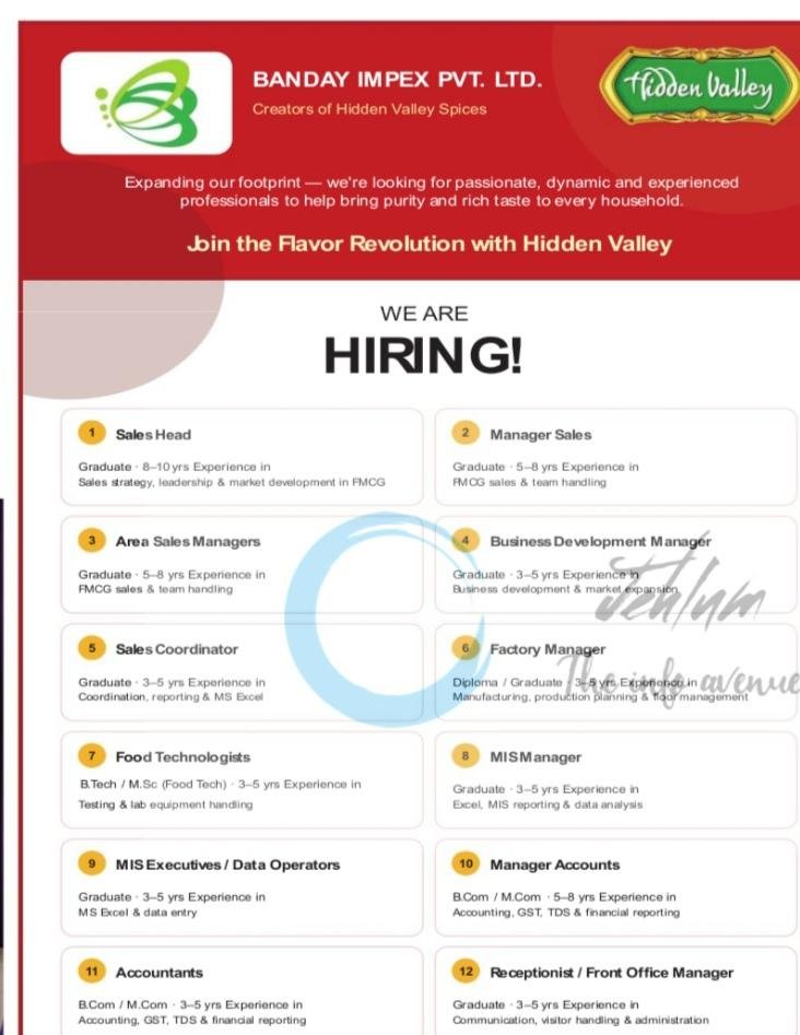 BANDAY IMPEX PVT LTD Sales job opportunities 2026