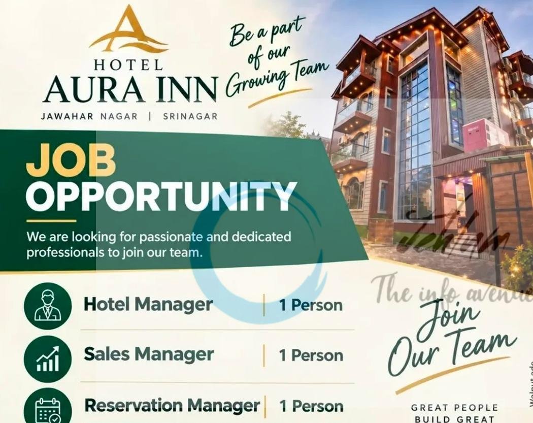 HOTEL AURA INN Srinagar staff job opportunities 2026