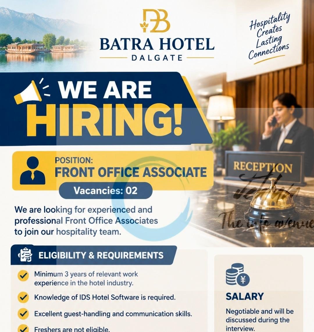 Batra Hotel Srinagar Front Office Associate opportunities 2026