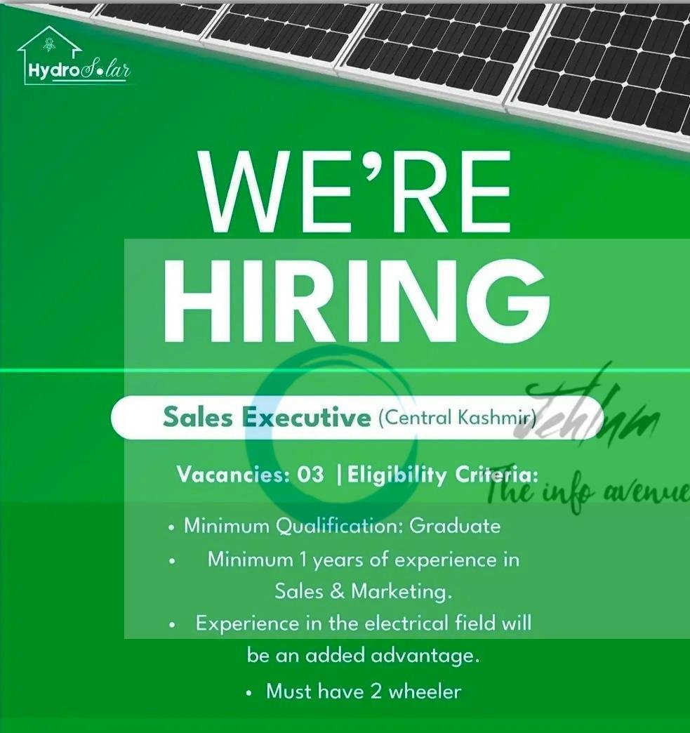 Hydro Solar Srinagar sales executive opportunities 2026