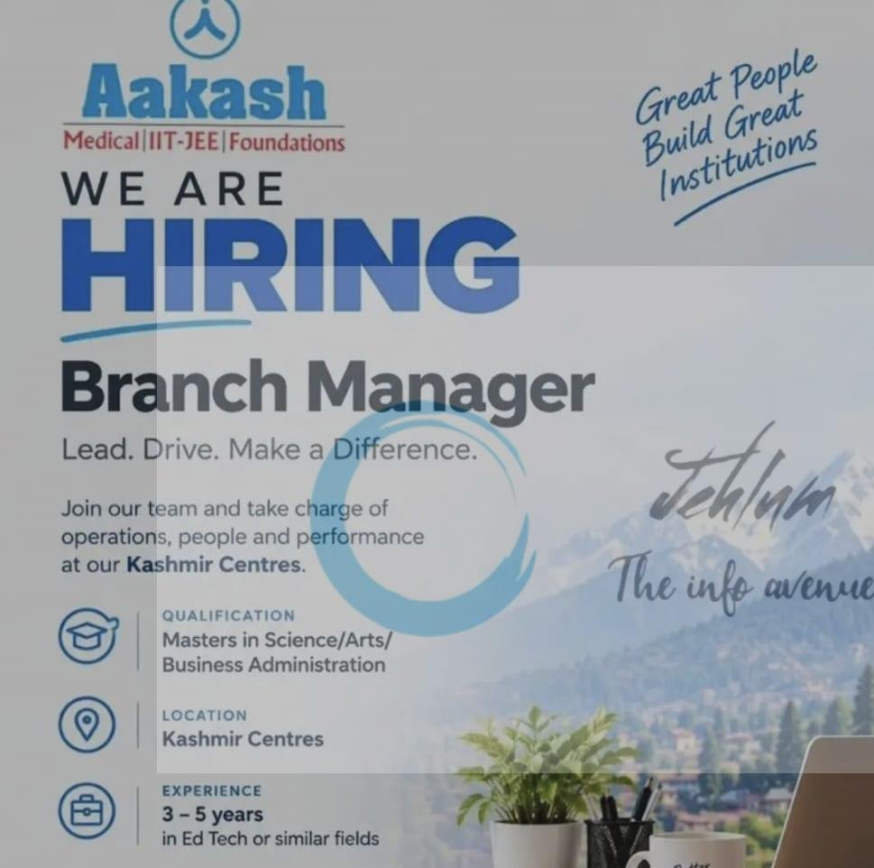 Aakash AESL Kashmir Centres Branch Manager opportunities 2026