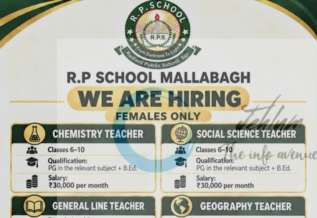 RP School Srinagar teaching opportunities 2026