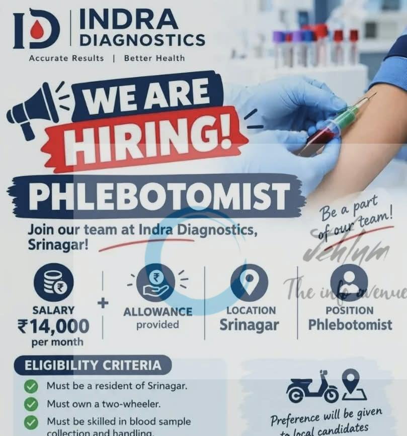 Indra Diagnostics ID Srinagar Phlebotomist opportunities 2026