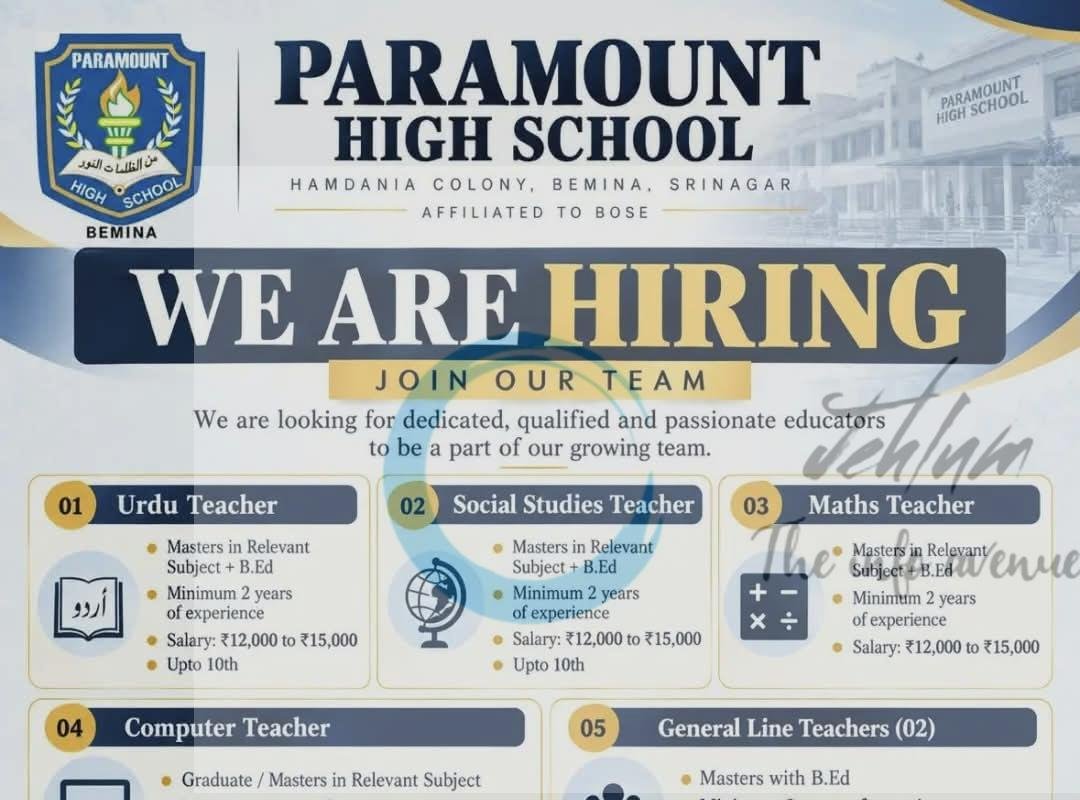 Paramount High School PHS Srinagar teaching opportunities 2026