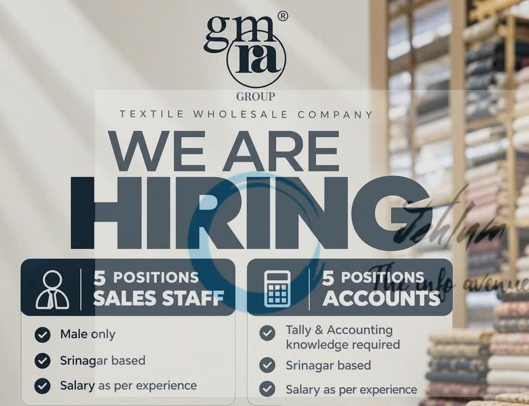GMRA Group Textile Wholesale Company Srinagar Staff opportunities 2026
