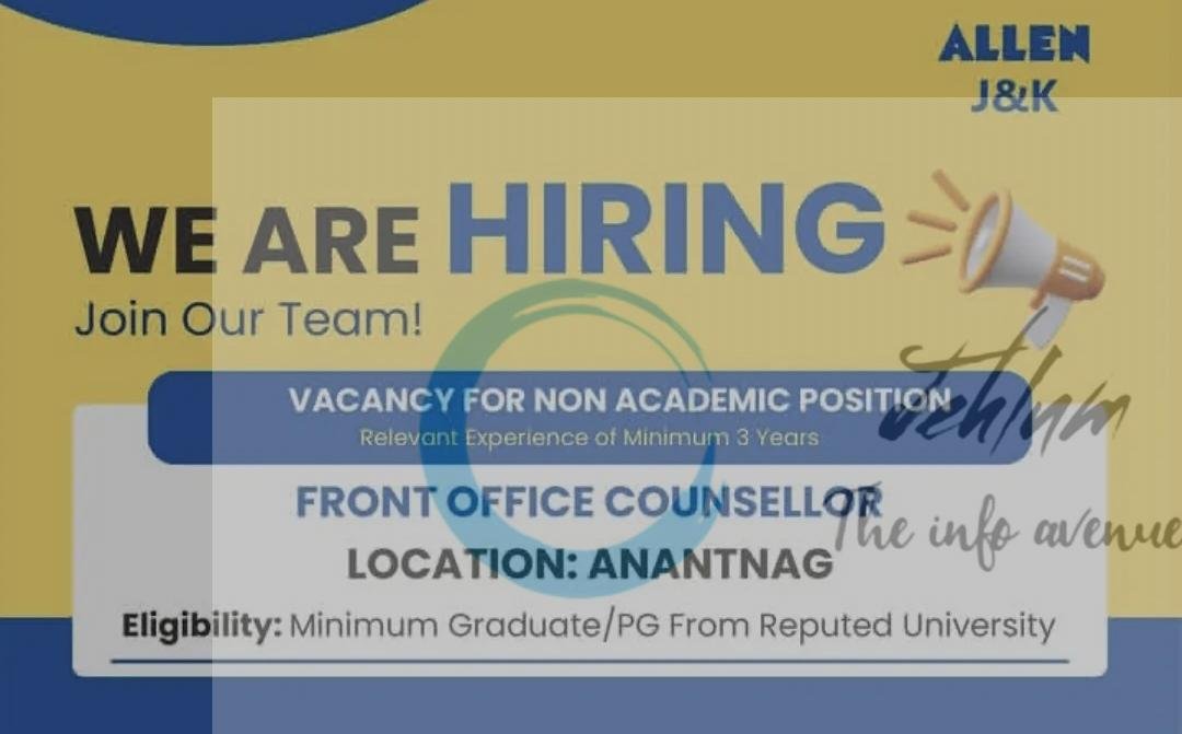 ALLEN JK Anantnag Front Office Counsellor  Opportunities 2026