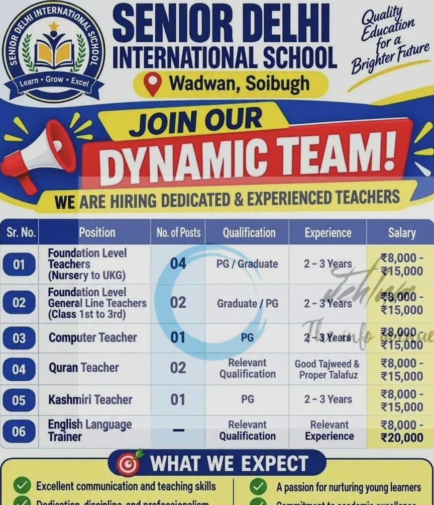 Senior Delhi International School Soibugh teaching opportunities 2026