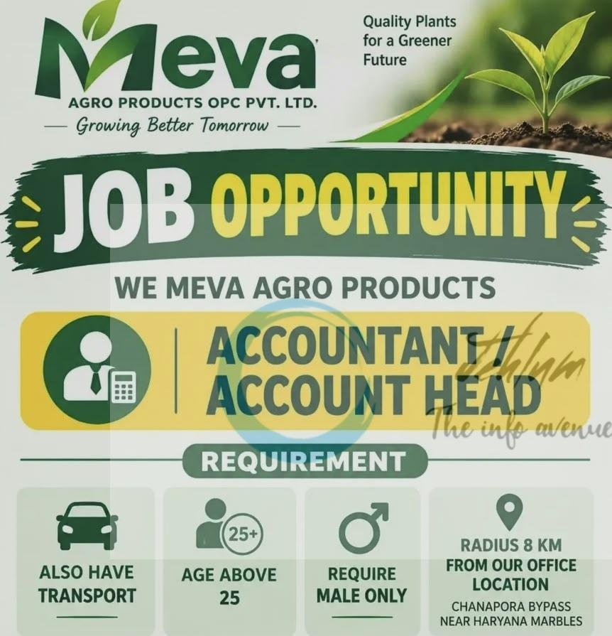 Meva Agro Products Srinagar Accountant opportunities 2026