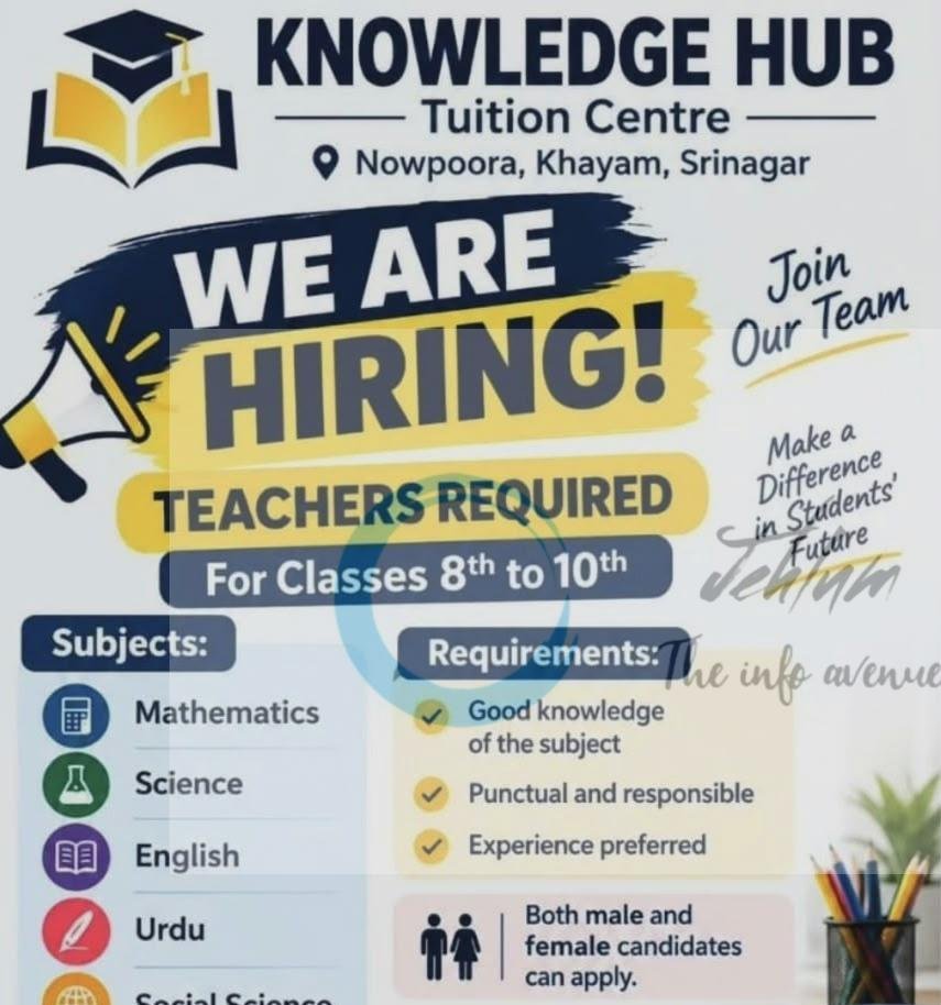 Knowledge Hub Tuition Centre Srinagar teaching opportunities 2026