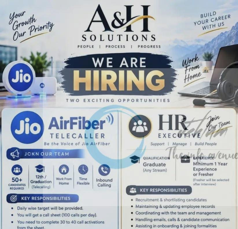 AH Solutions Jio AirFiber Telecaller remote opportunities 2026