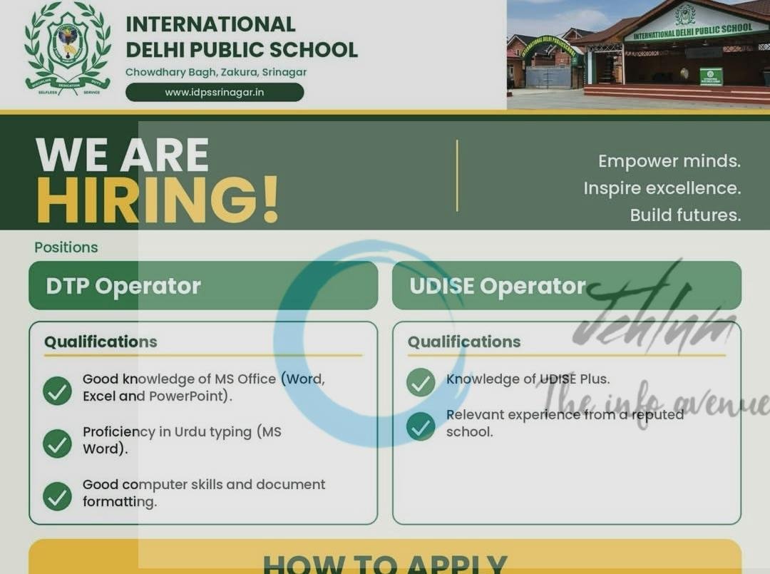 International Delhi Public School Srinagar staff opportunities 2026