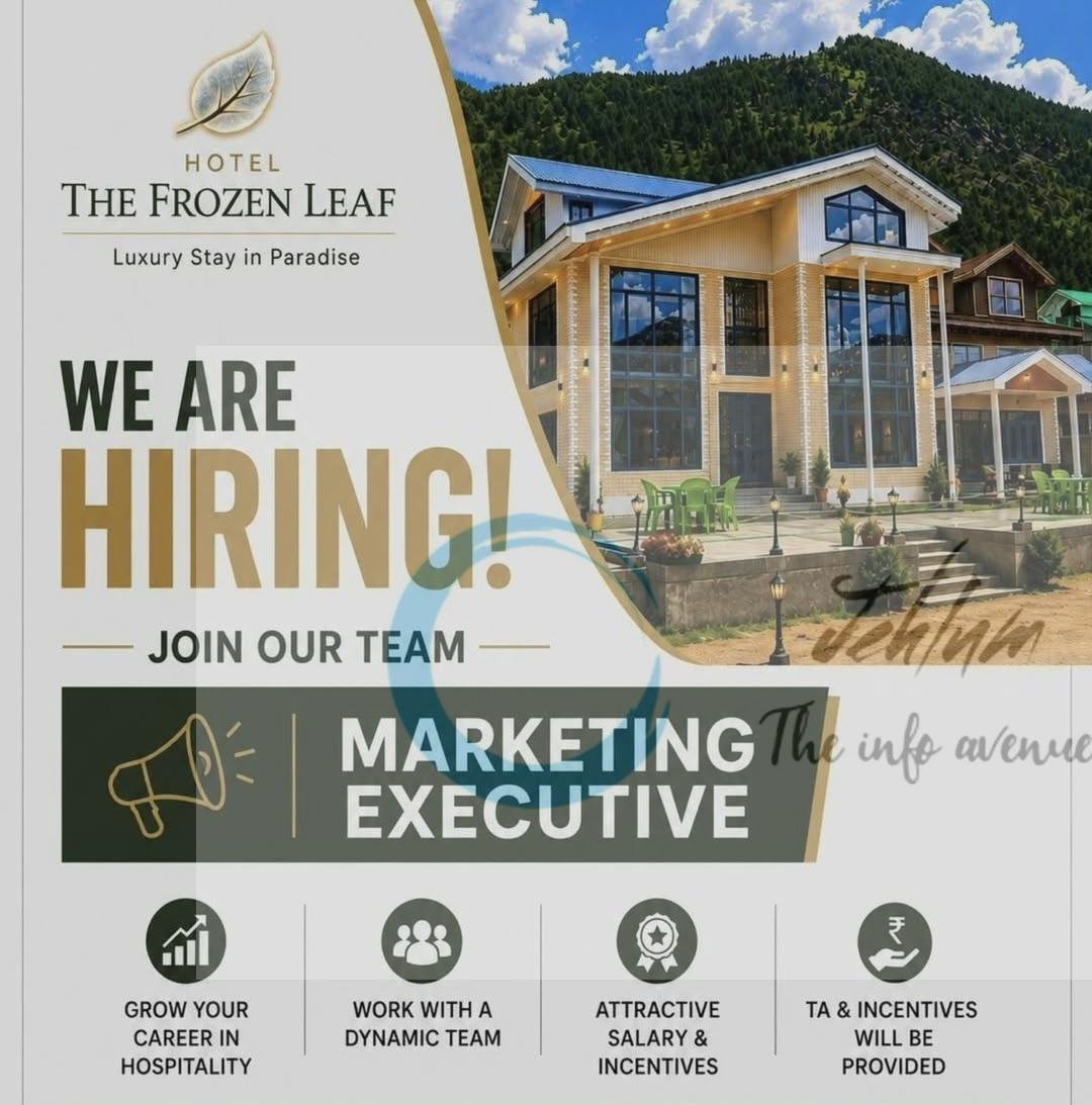 Hotel The Frozen Leaf Srinagar Marketing Executive opportunities 2026