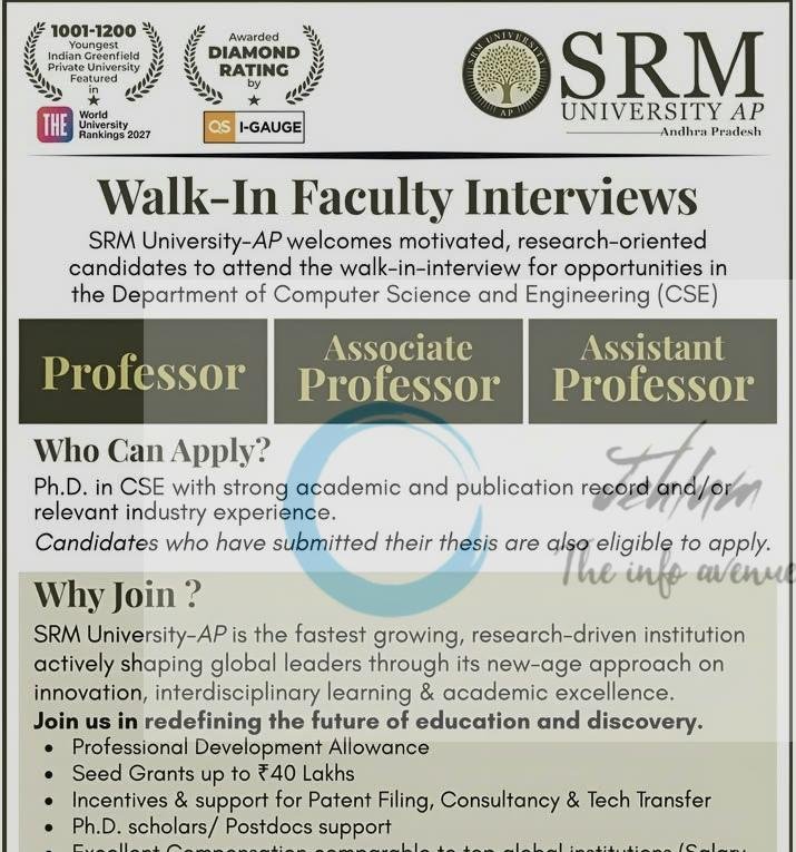 SRM University AP Department of Computer Science and Engineering teaching opportunities 2026