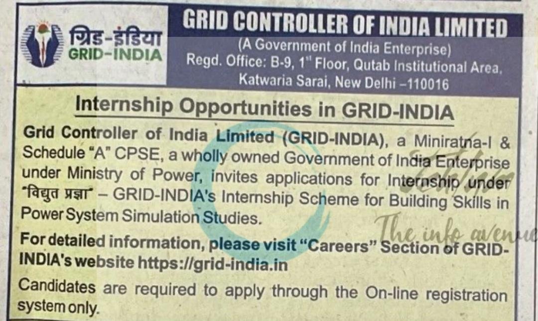 Grid Controller of India Limited GRID-INDIA New Delhi Intern opportunities 2026