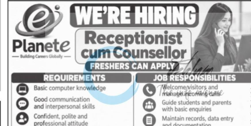 Planete Srinagar Receptionist cum Counsellor opportunities 2026