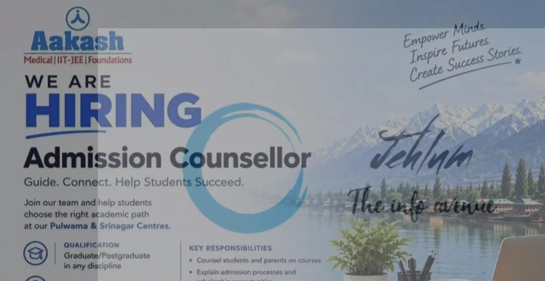 Aakash Pulwama Srinagar Admission Counsellor opportunities 2026
