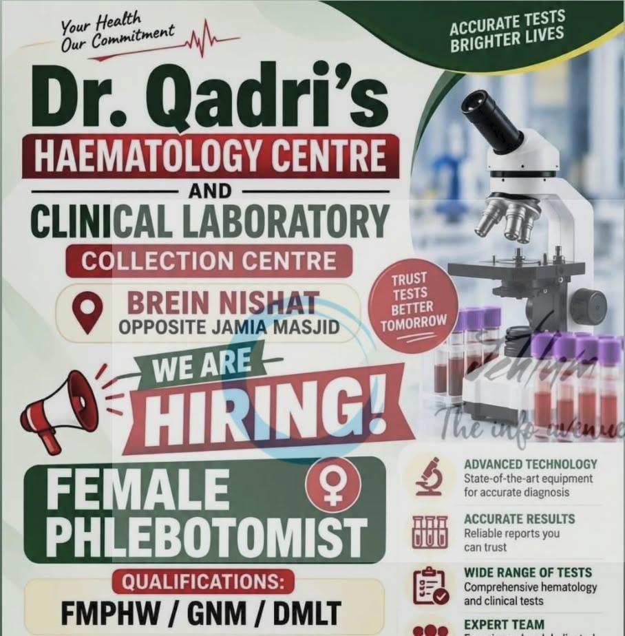 Dr Qadris Haematology Srinagar Phlebotomist opportunities 2026