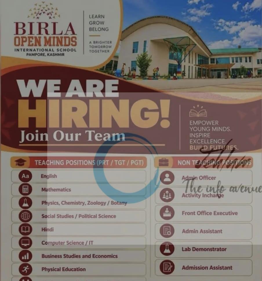 Birla Open Minds International School Pampore teaching opportunities 2026