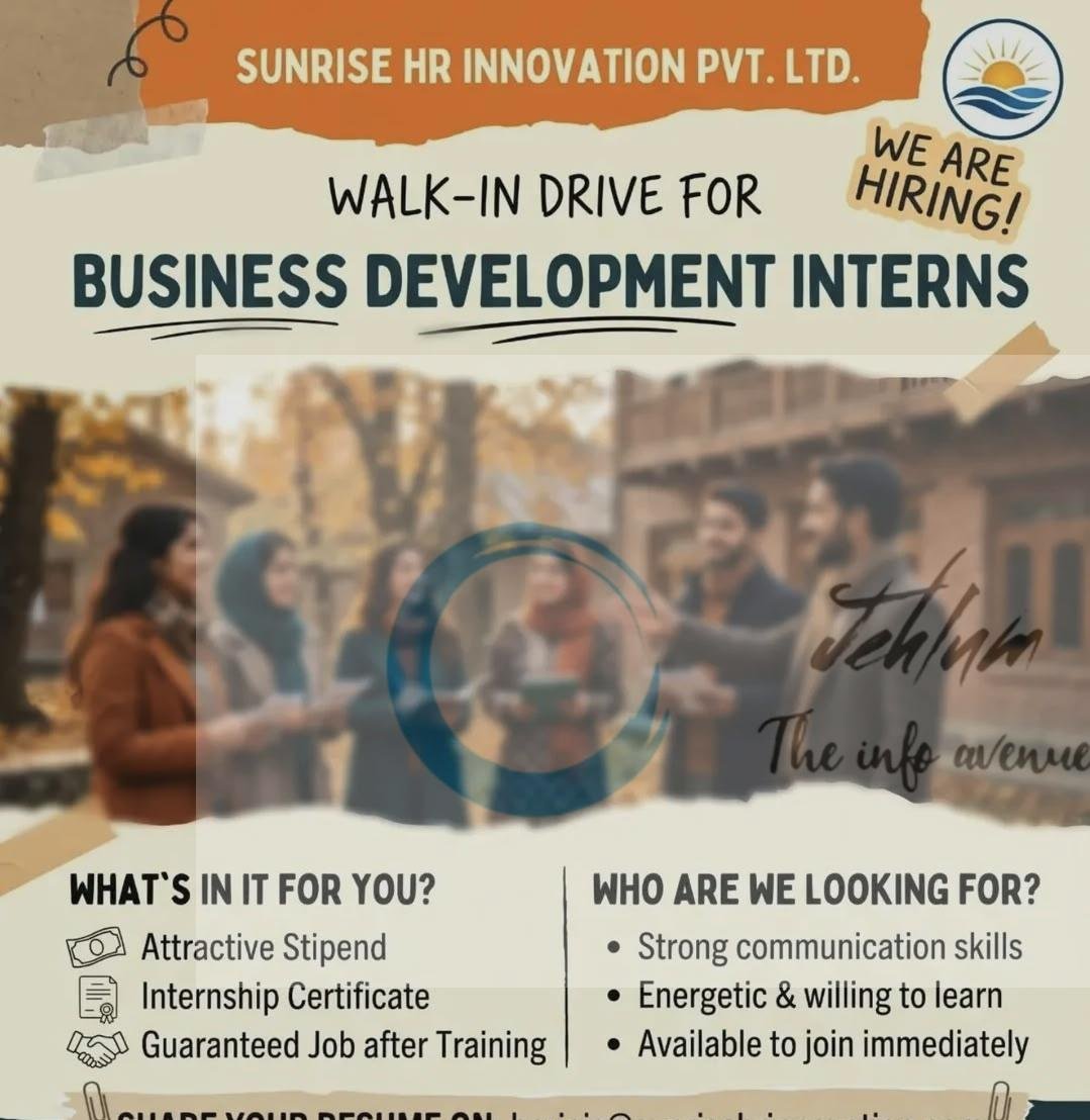 Sunrise HR Innovation Pvt Ltd Srinagar Business Development Interns opportunities 2026