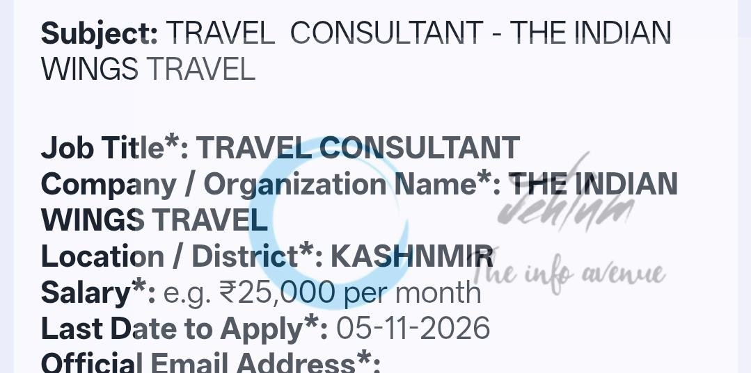 THE INDIAN WINGS TRAVEL Srinagar TRAVEL CONSULTANT opportunities 2026