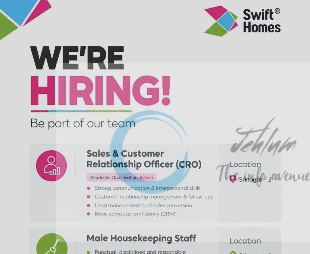 Swift Homes srinagar shopian Sales opportunities 2026