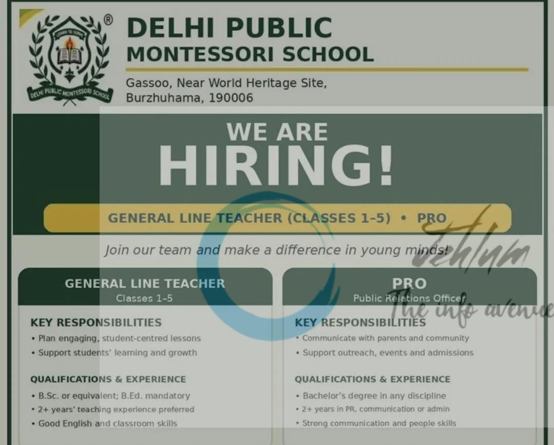 Delhi Public Montessori school Srinagar teaching opportunities 2026