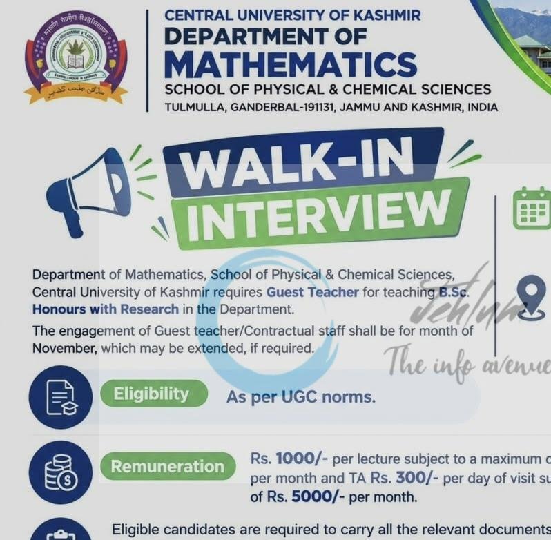 CUK GANDERBAL Department of Mathematics FACULTY OPPORTUNITIES NOTICE CU/Kmr/MATH/GF/2/2026