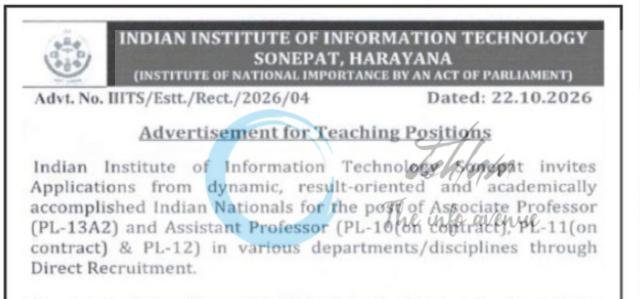 Indian Institute of Information Technology IIIT Haryana teaching opportunities notice IIIT/S/Rect/2026/04
