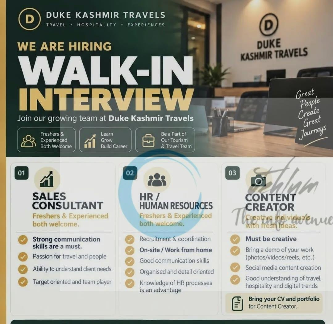 Duke Kashmir Travels DKT Srinagar staff opportunities 2026