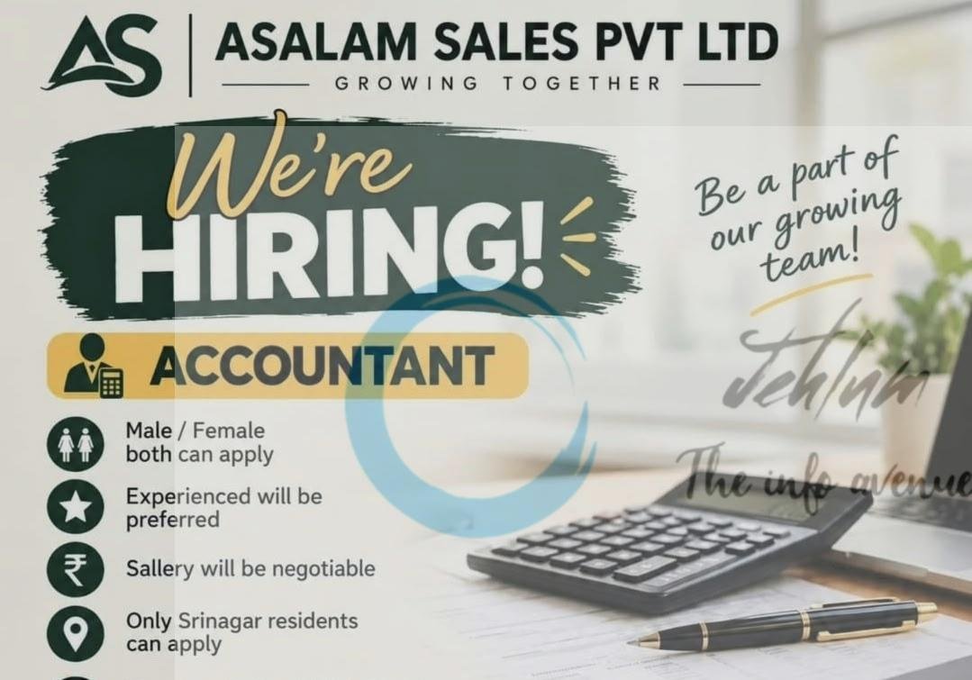 Asalam Sales Pvt Ltd Srinagar Accountant opportunities 2026