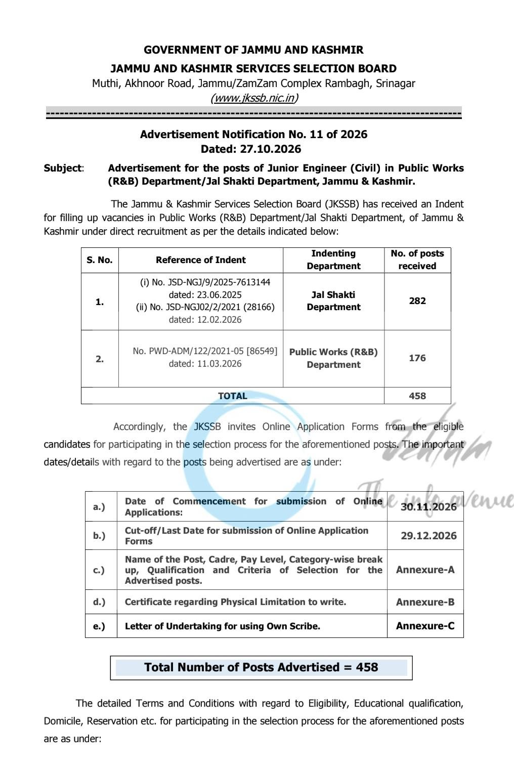 JKSSB Public Works R&B and Jal Shakti Junior Engineer Civil Jobs Advertisement 11 of 2026